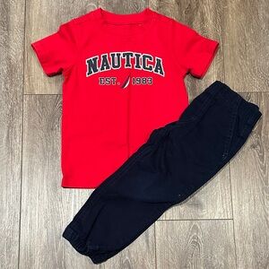 Nautica Red T-Shirt and Navy Joggers Set Size:3T